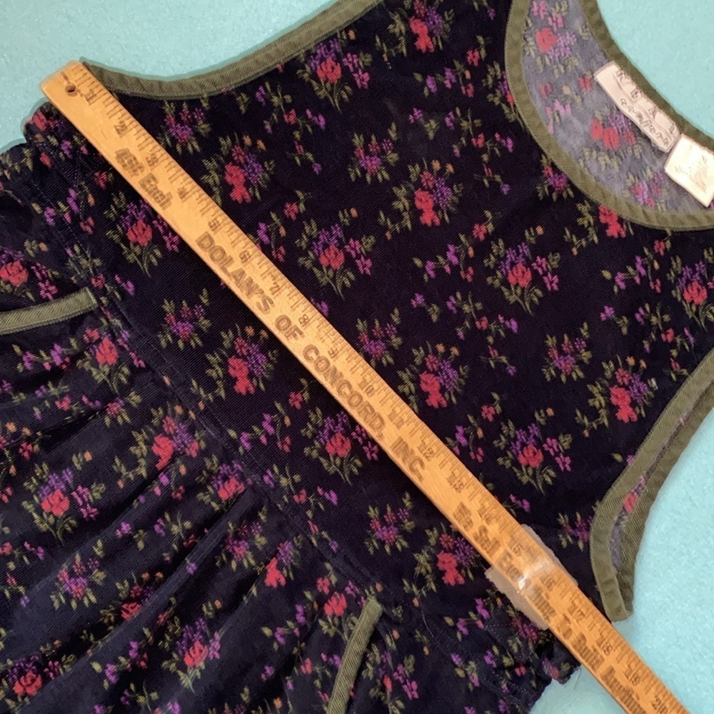 REAL COMFORT corduroy floral sleeveless tank maxi 2 pocket navy green Y2K size M - Picture 9 of 12